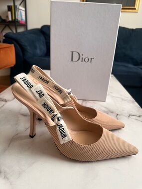 Dior Beige Nude J'Adior Slingback Ribbed Heels Size 42